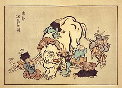 英一蝶の『群盲撫象(ぐんもう、ぞうをなでる)』図